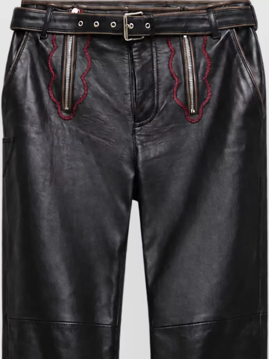 Marni leather straight leg belted trousers