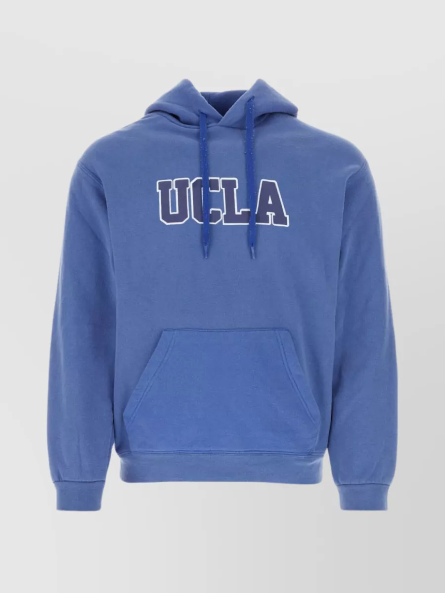 Shop Wild Donkey Cotton Hoodie With Drawstrings And Ribbed Details In Blue