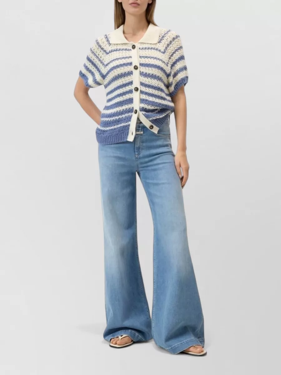 Closed Striped Short-Sleeve Cardigan