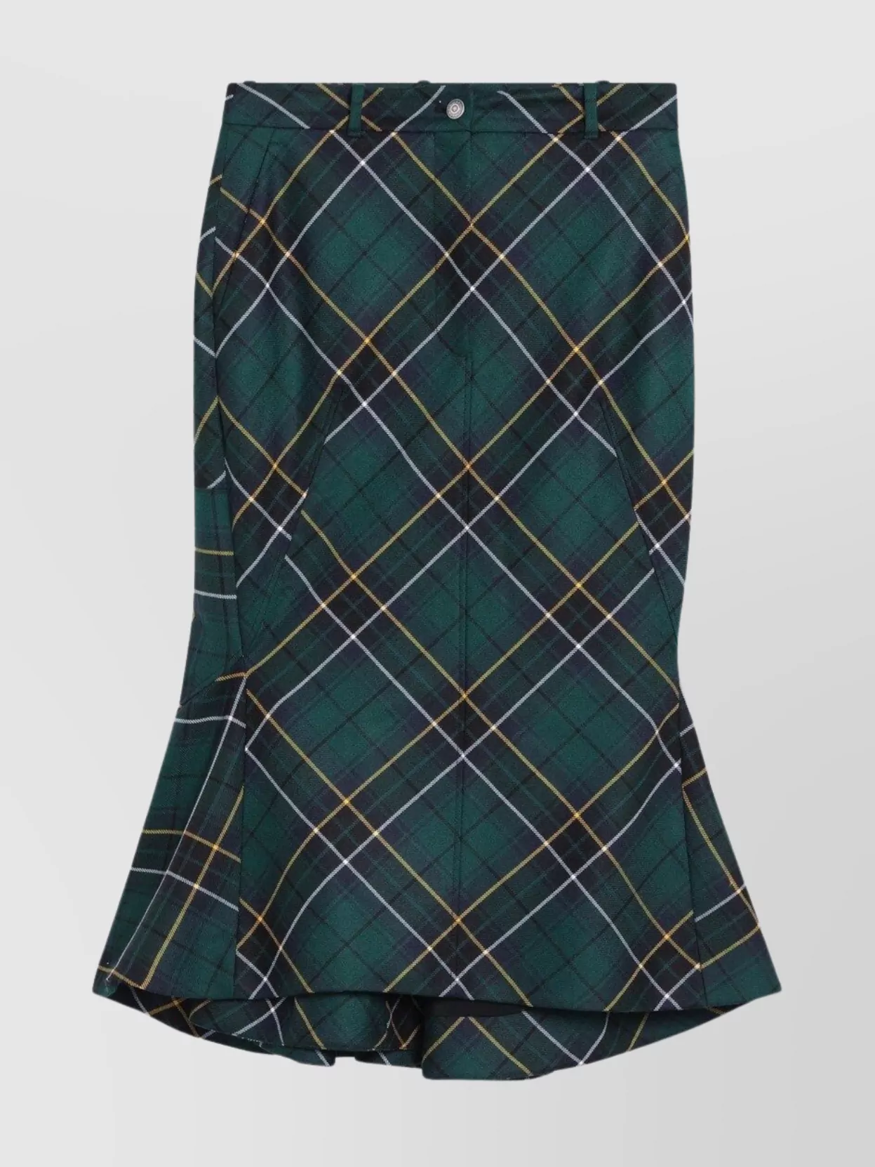 Alexander Mcqueen Wool Tartan Flared Skirt With Belt Loops In Green