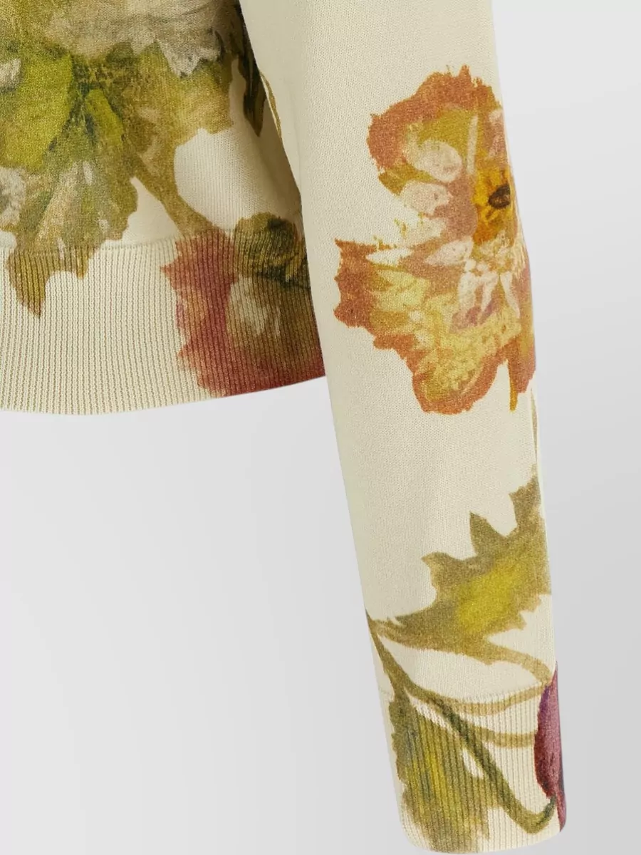 Carolina Herrera Cardigan Long Sleeves Floral Pattern Ribbed Cuffs