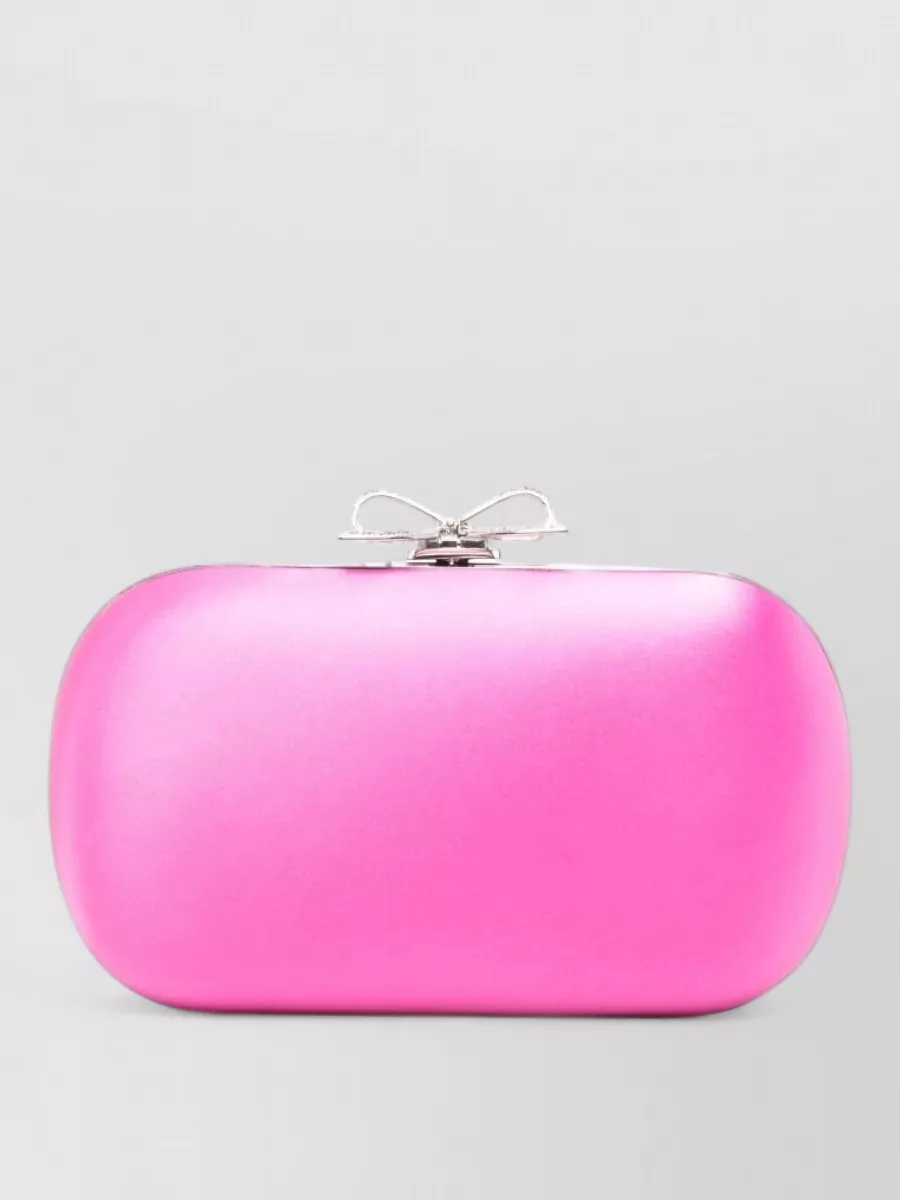 Self-Portrait the bow satin crystal-embellished clutch bag
