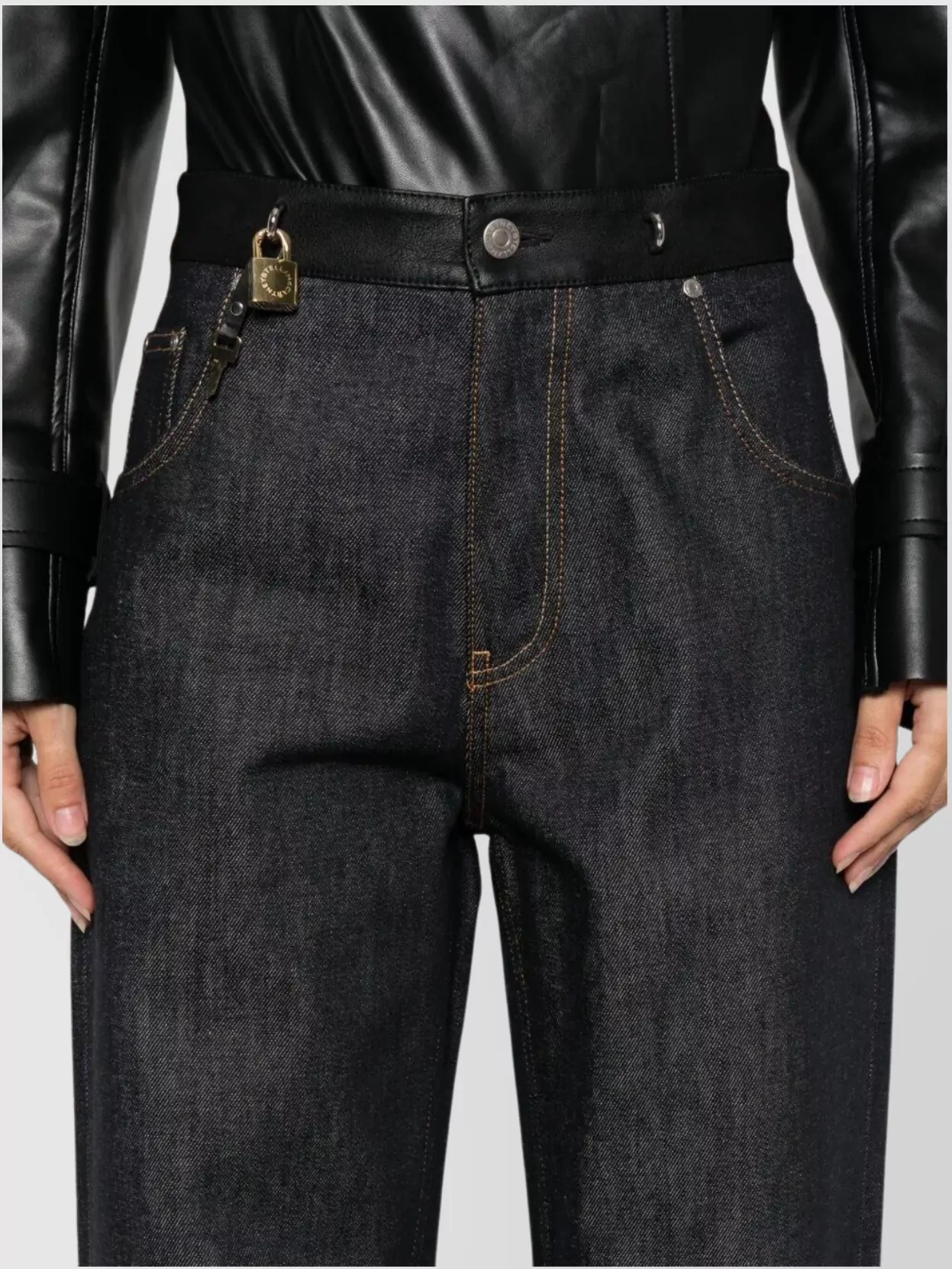 Stella Mccartney Leather Trim Wide-Leg Jeans