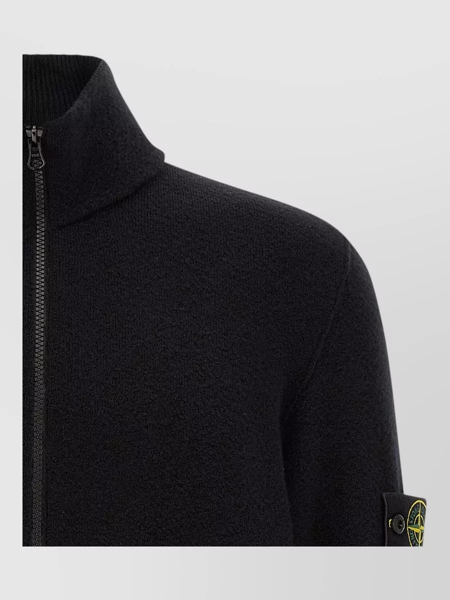 Stone Island Virgin Wool Textured-Knit High-Neck Cardigan