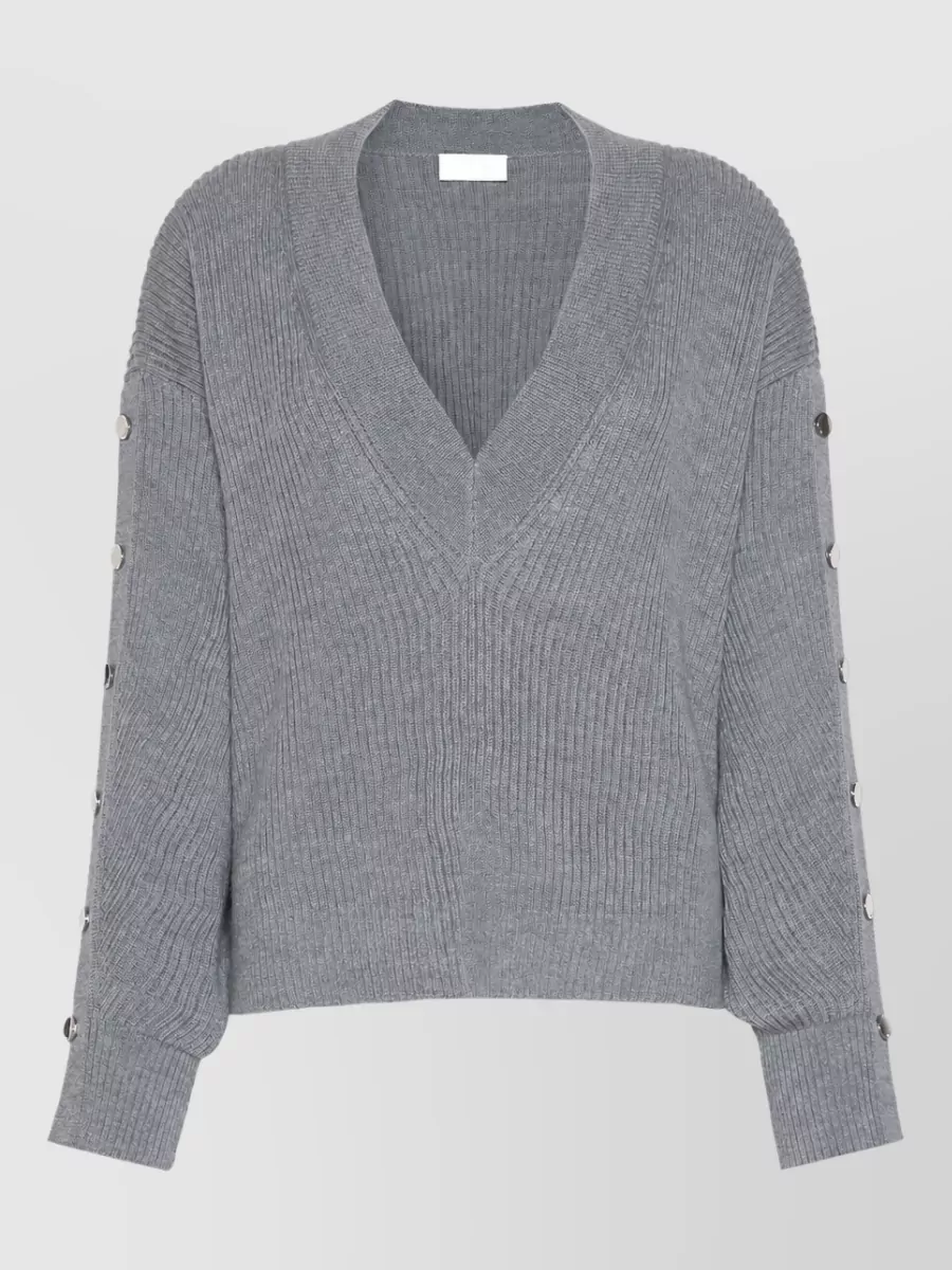 Sportmax Virgin wool ribbed oversized v-neck long-sleeve sweater