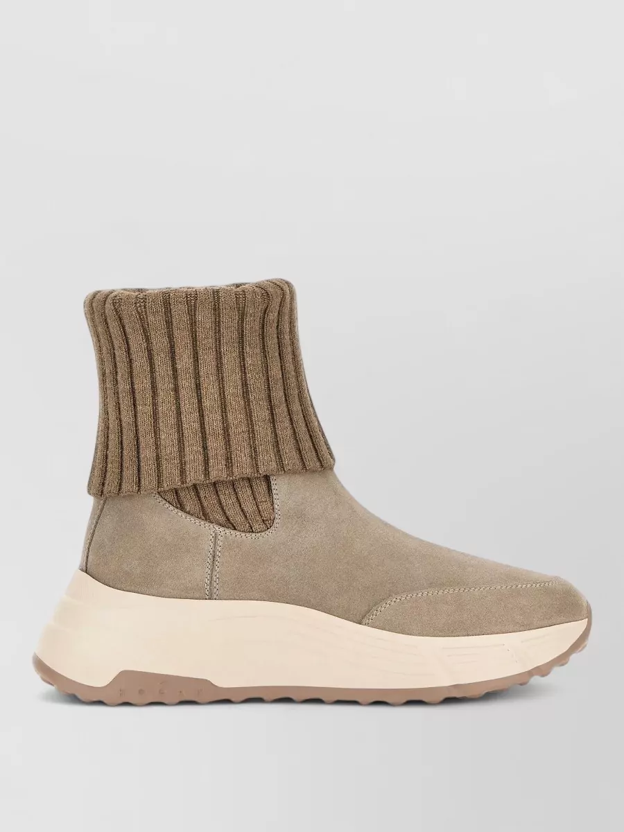 Hogan Suede Ribbed-Knit Ankle Boots