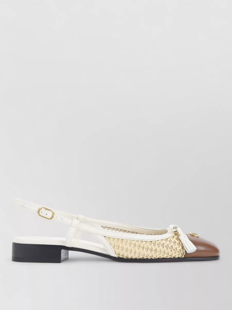 Valentino Garavani leather raffia slingback mules