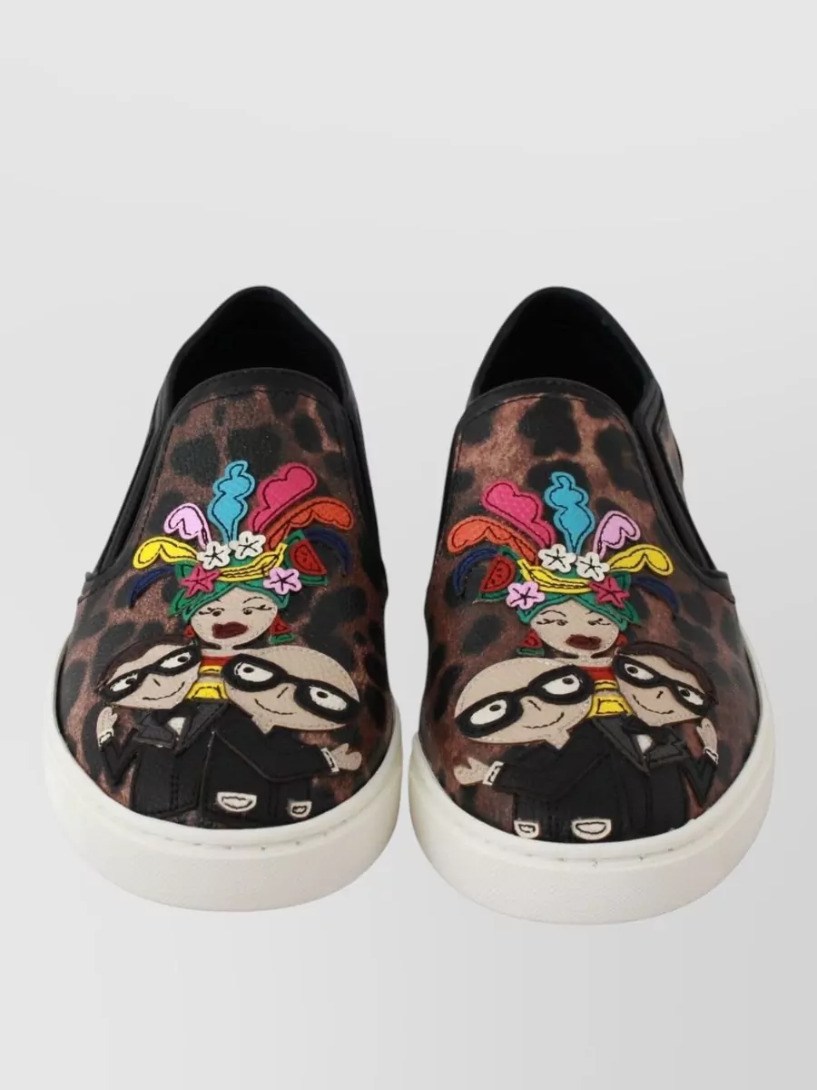 Dolce&Gabbana Leather Leopard-Print Slip-On Sneakers