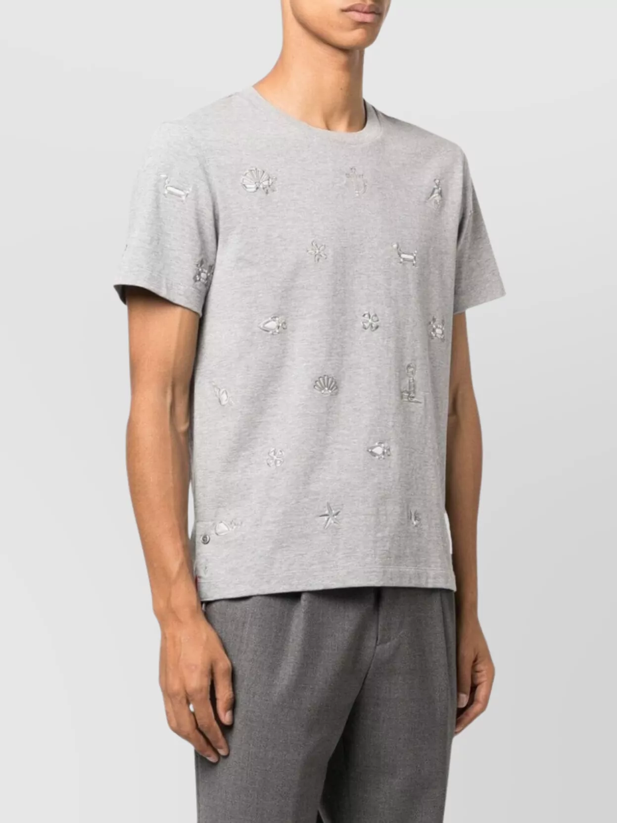 Thom Browne All-Over Embroidered Crew Neck T-Shirt