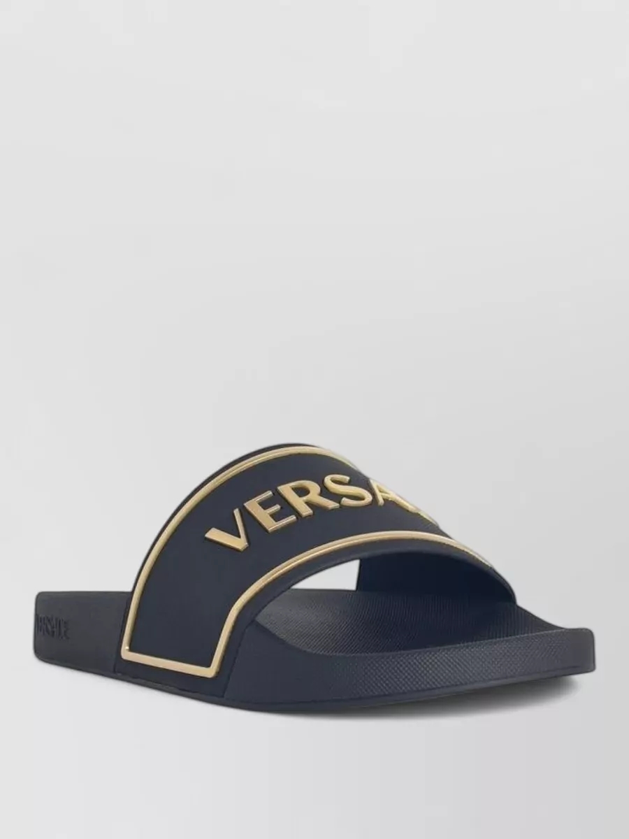 Versace black rubber slippers