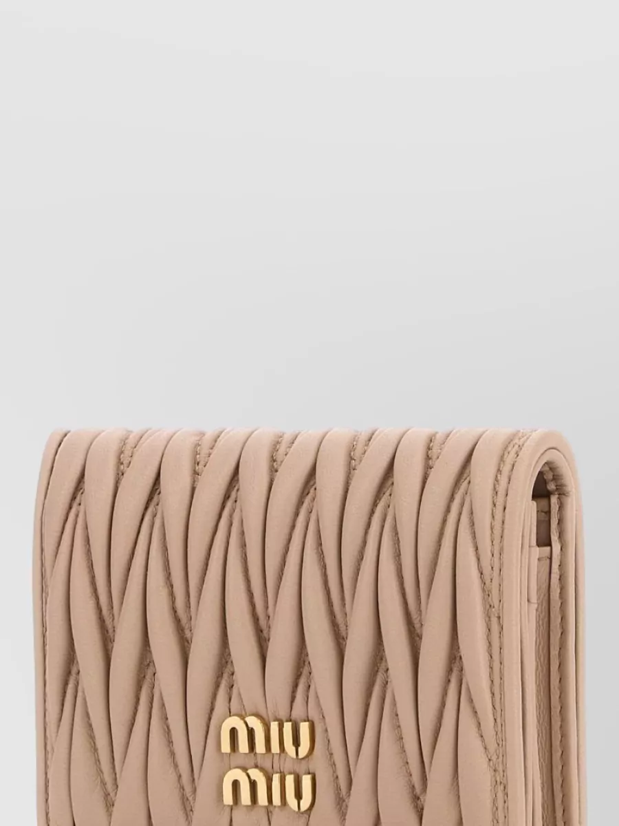 Miu Miu Quilted Leather Wallet And Cardholder In Nude