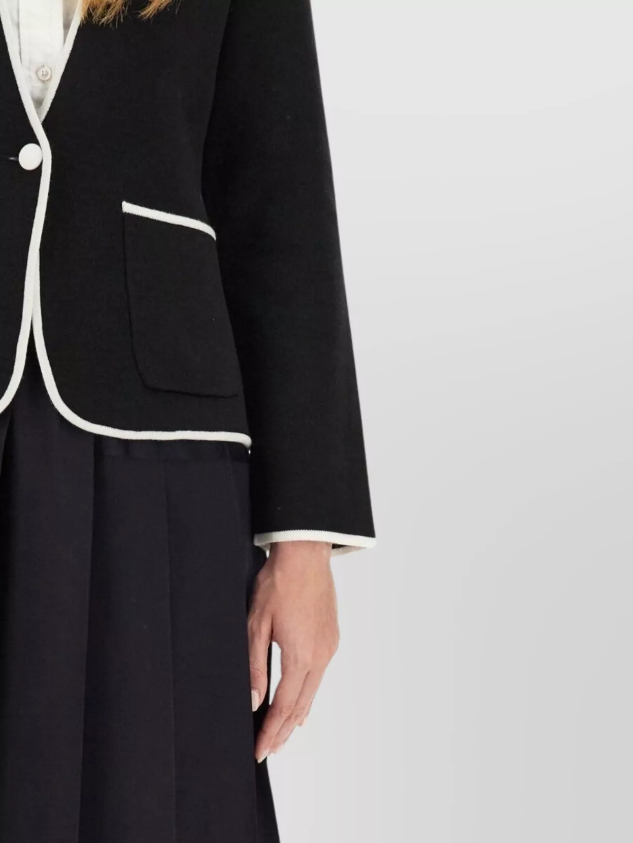 Thom Browne Single-Breasted Collarless Jacket Contrast Trim