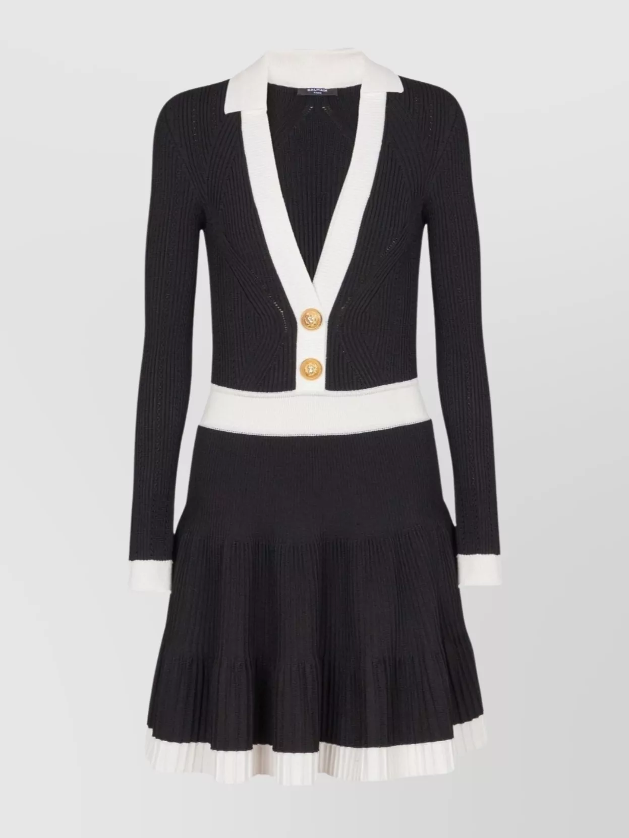 Balmain Colorblock Twisted Cable Long Sleeve Sweater Dress In Black