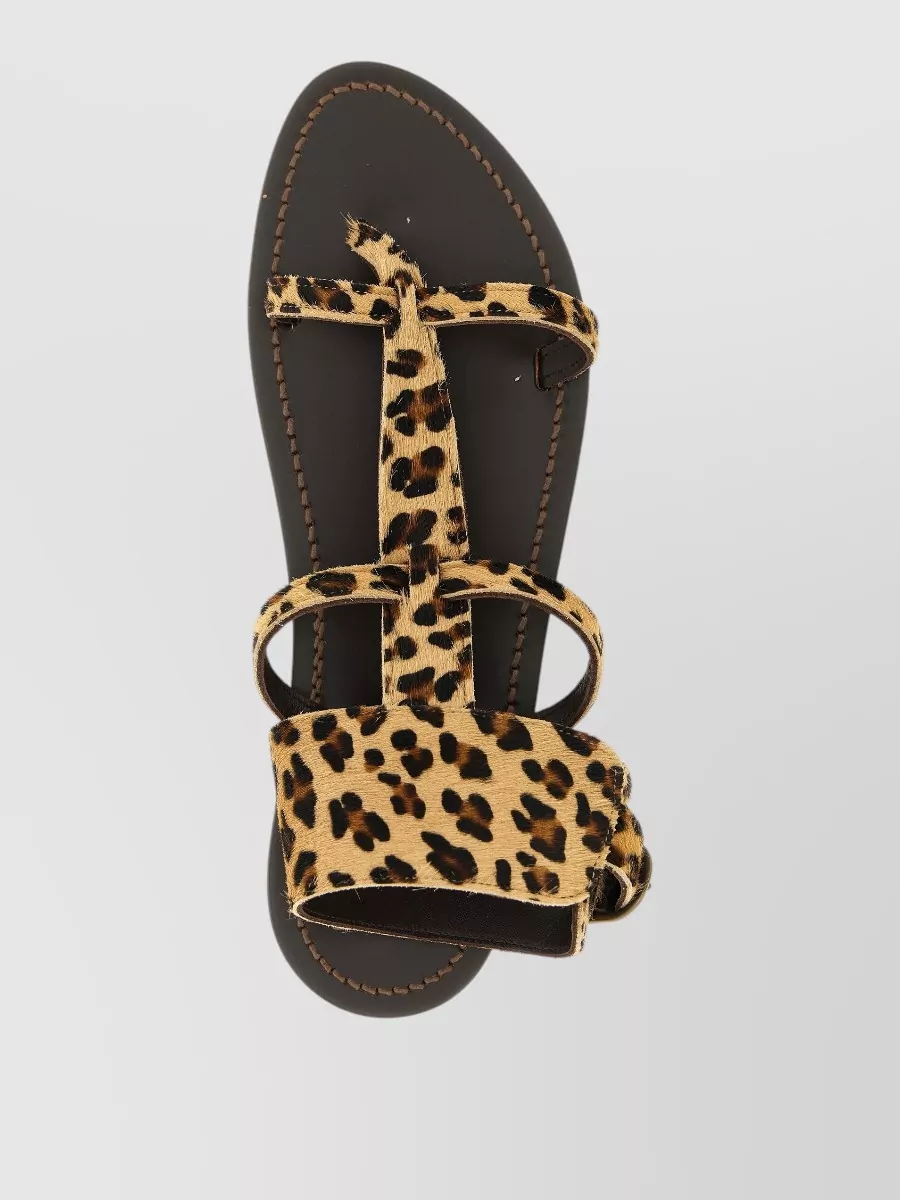 K. Jacques Leather Leopard-Print Flat Sandals