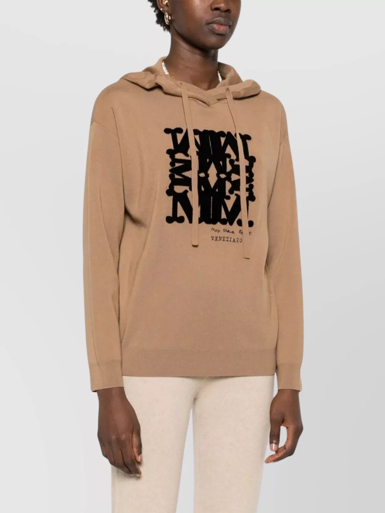 Max Mara Hooded Sweatshirt With Drawstring And Graphic Detail In Orange