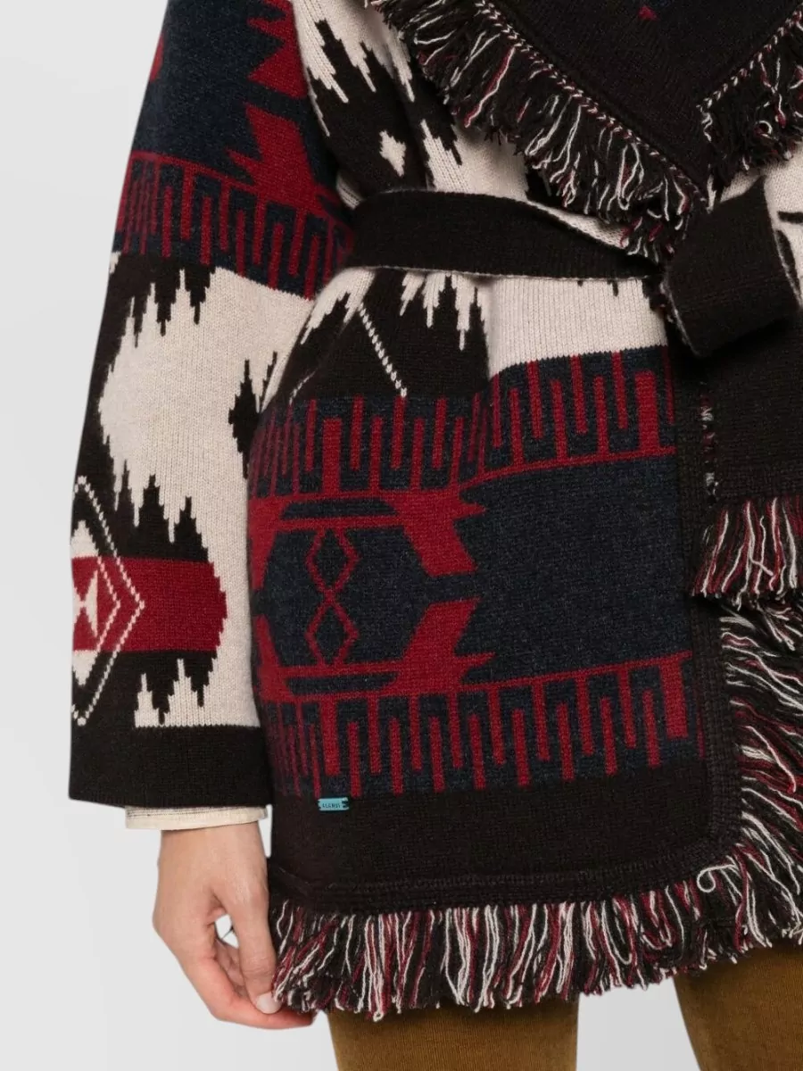Alanui Cashmere Jacquard Fringed Belted Cardigan