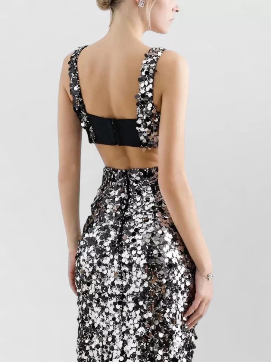 Dolce&Gabbana Sequined Cropped Sweetheart Neckline Sleeveless Top