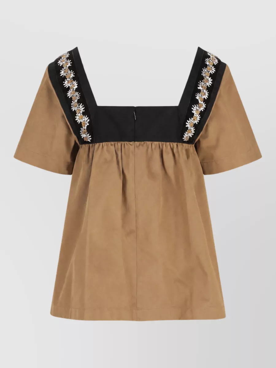 Prada Cotton Embroidered Short-Sleeve Blouse