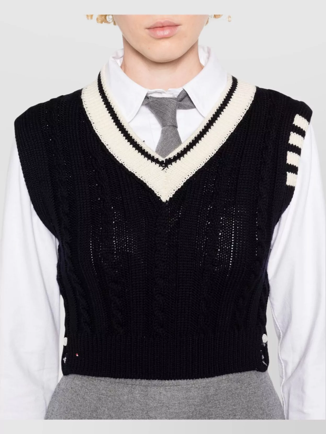 Thom Browne Striped Cable-Knit Sleeveless Vest