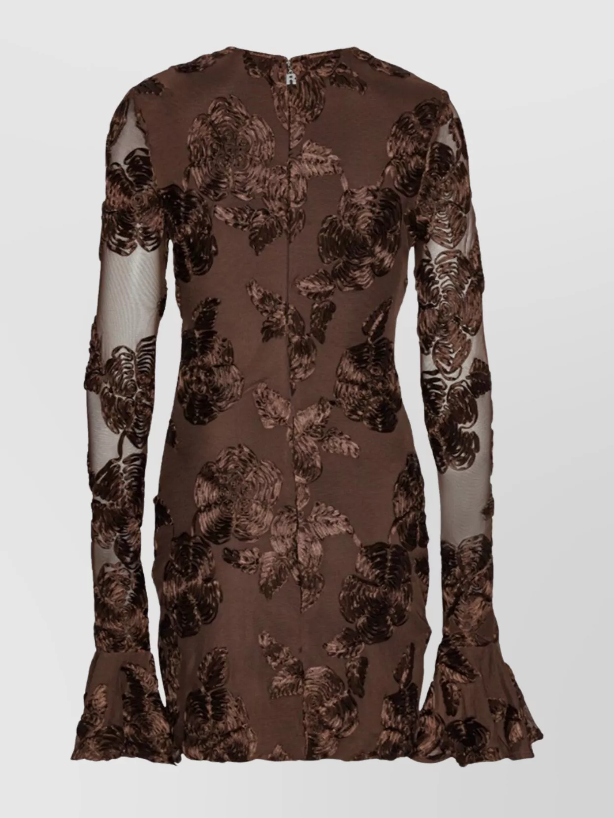 Rotate Floral Embroidered Dress Sheer Sleeves