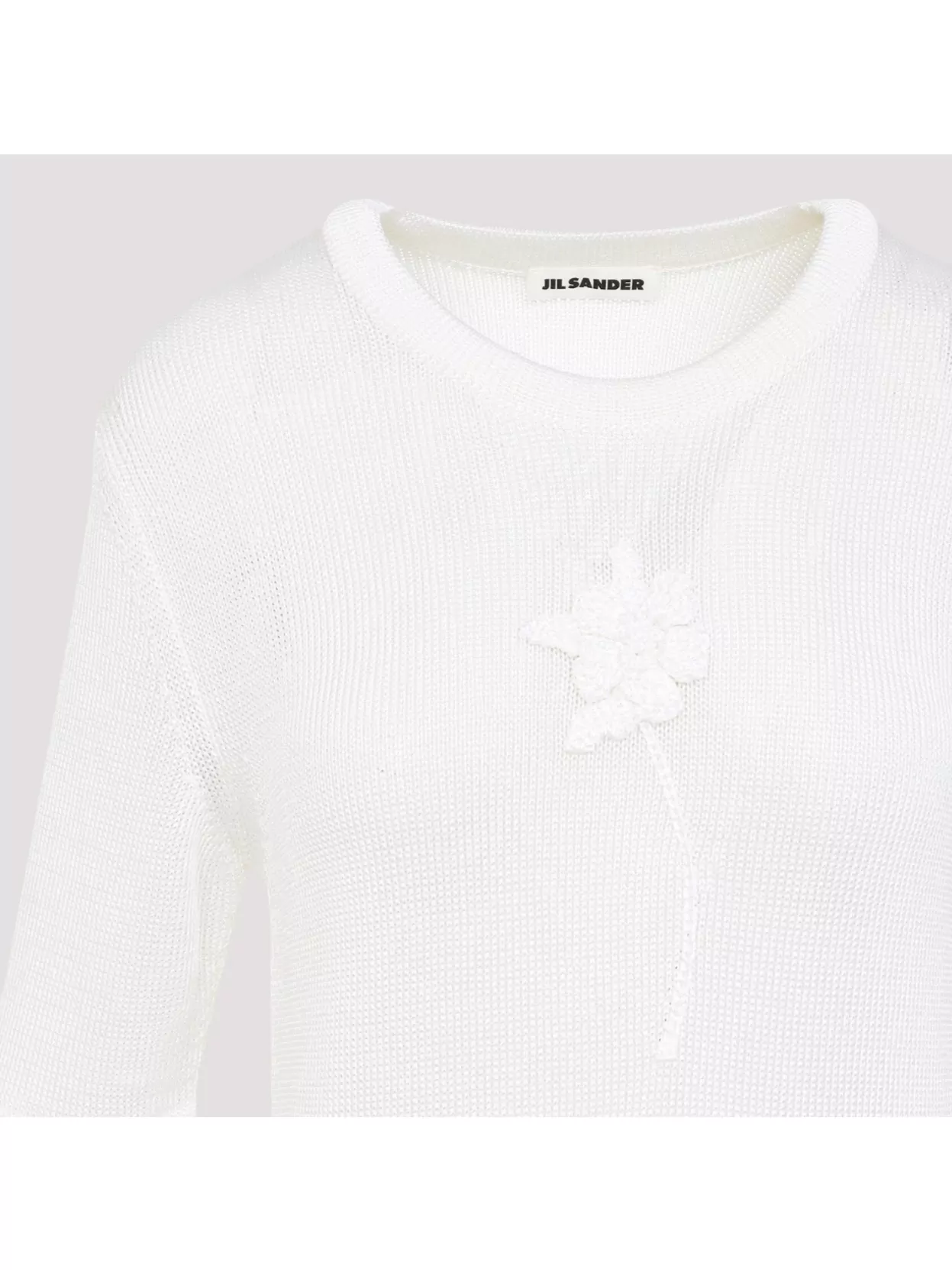 Jil Sander Crew Neck Embroidered Flower T-Shirt