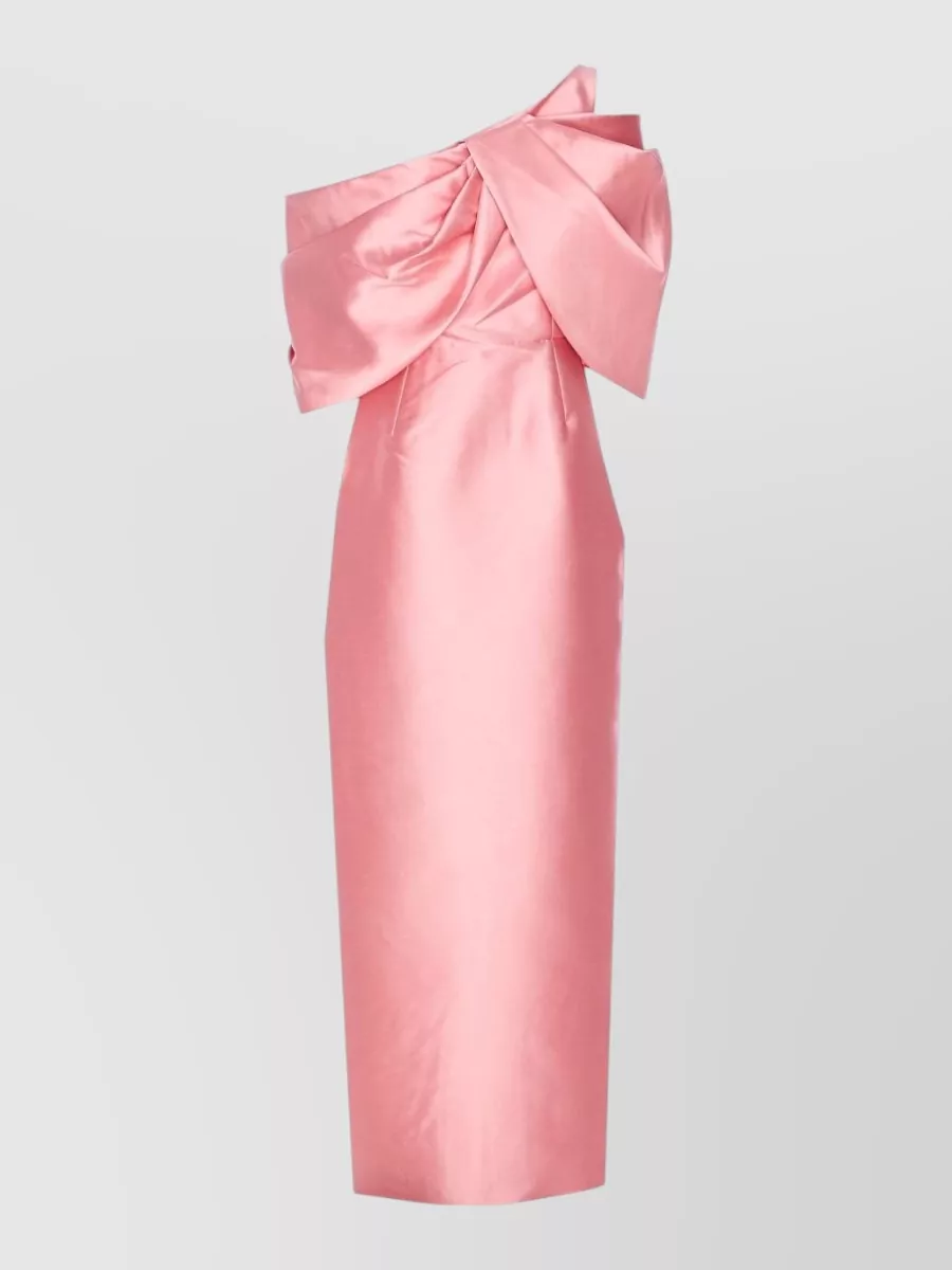 Solace London Asymmetric One-Shoulder Bow-Detail Midi Dress