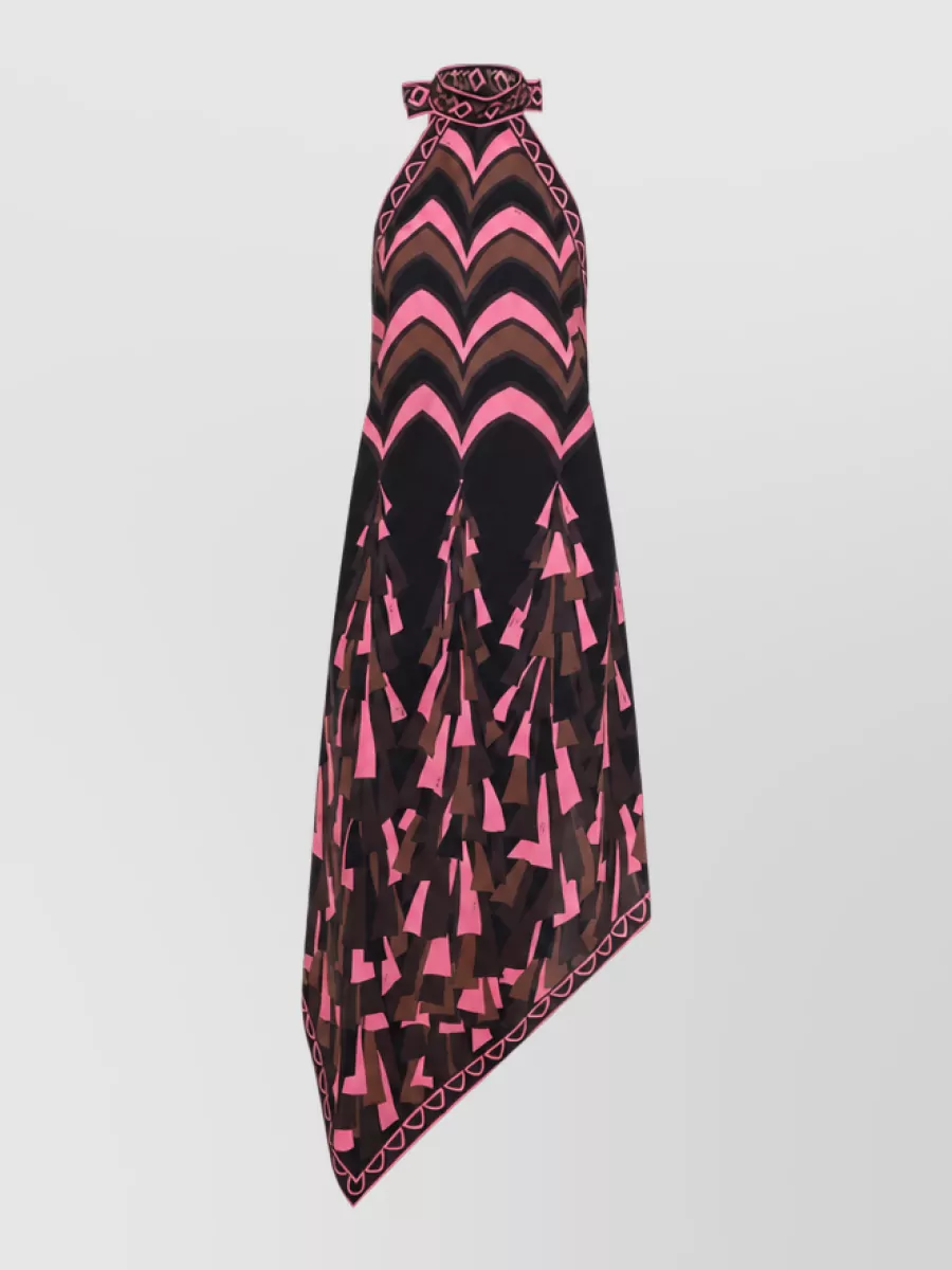 Pucci Silk Sleeveless Halterneck Asymmetric Printed Long Beach Dress