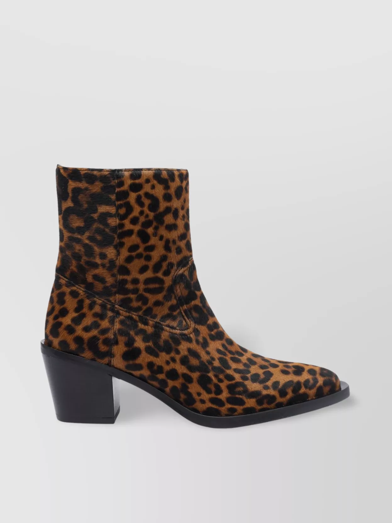 Stuart Weitzman Animalier Print Block Heel Pointed Toe Boots In Brown