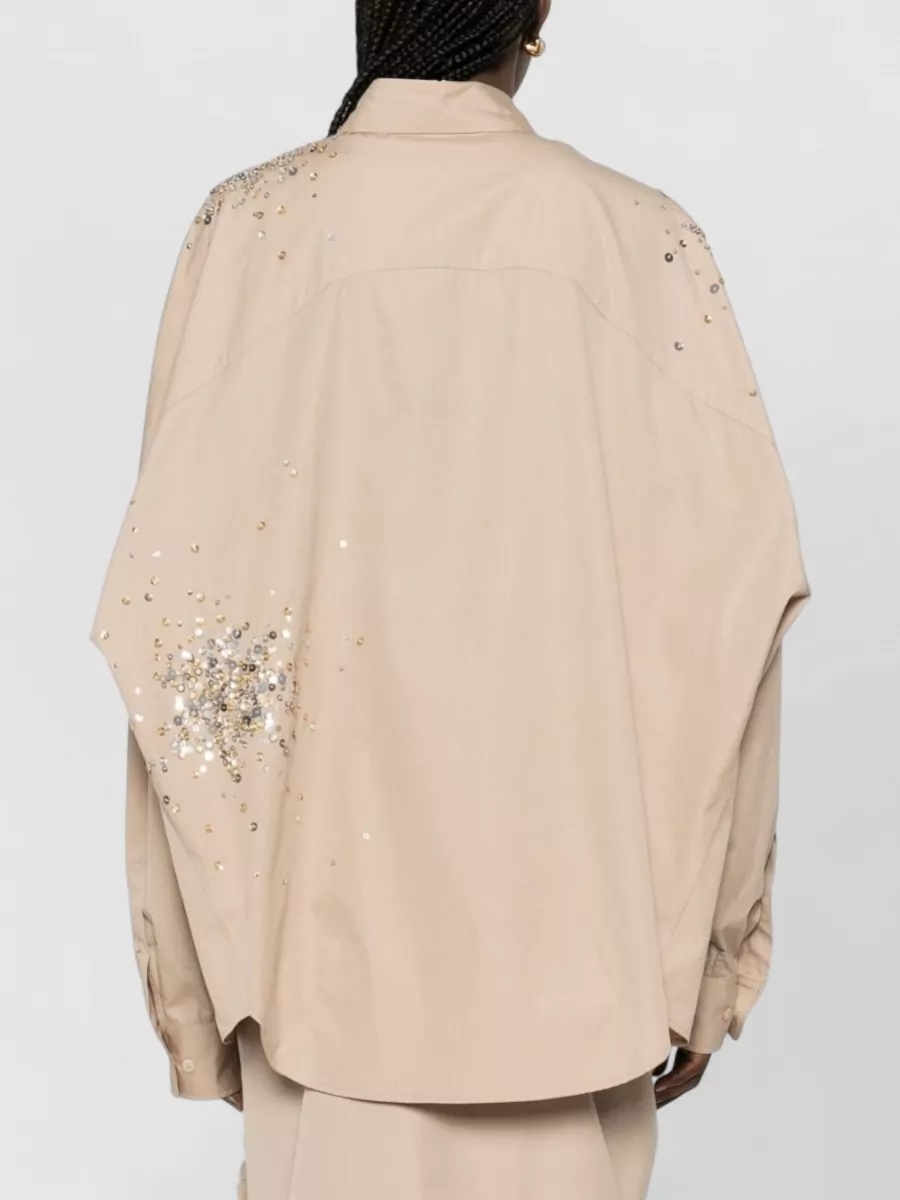 Dries Van Noten Long Sleeve Top Dropped Shoulders Nylon Silk Sequins