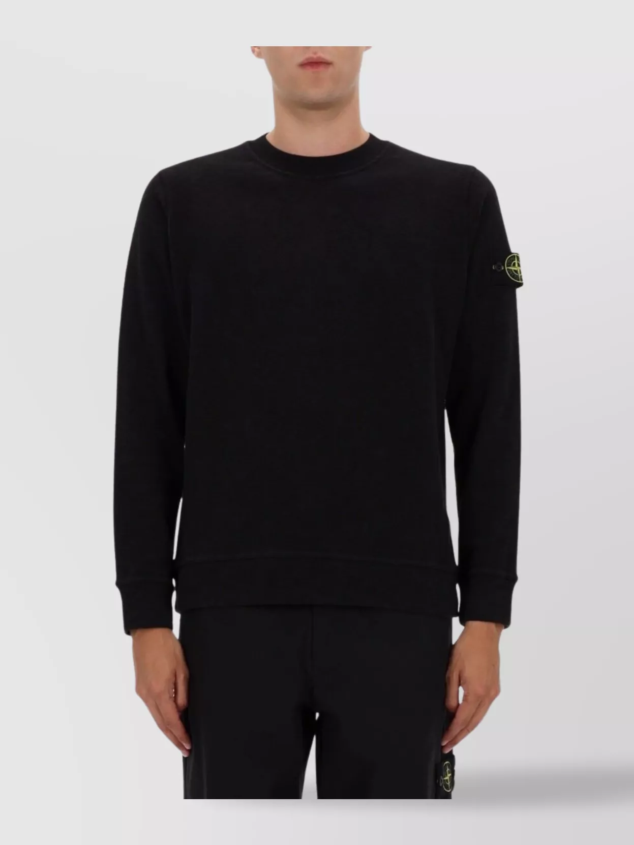 Stone Island Ribbed Hem Long Sleeve Crew Neck Sweater