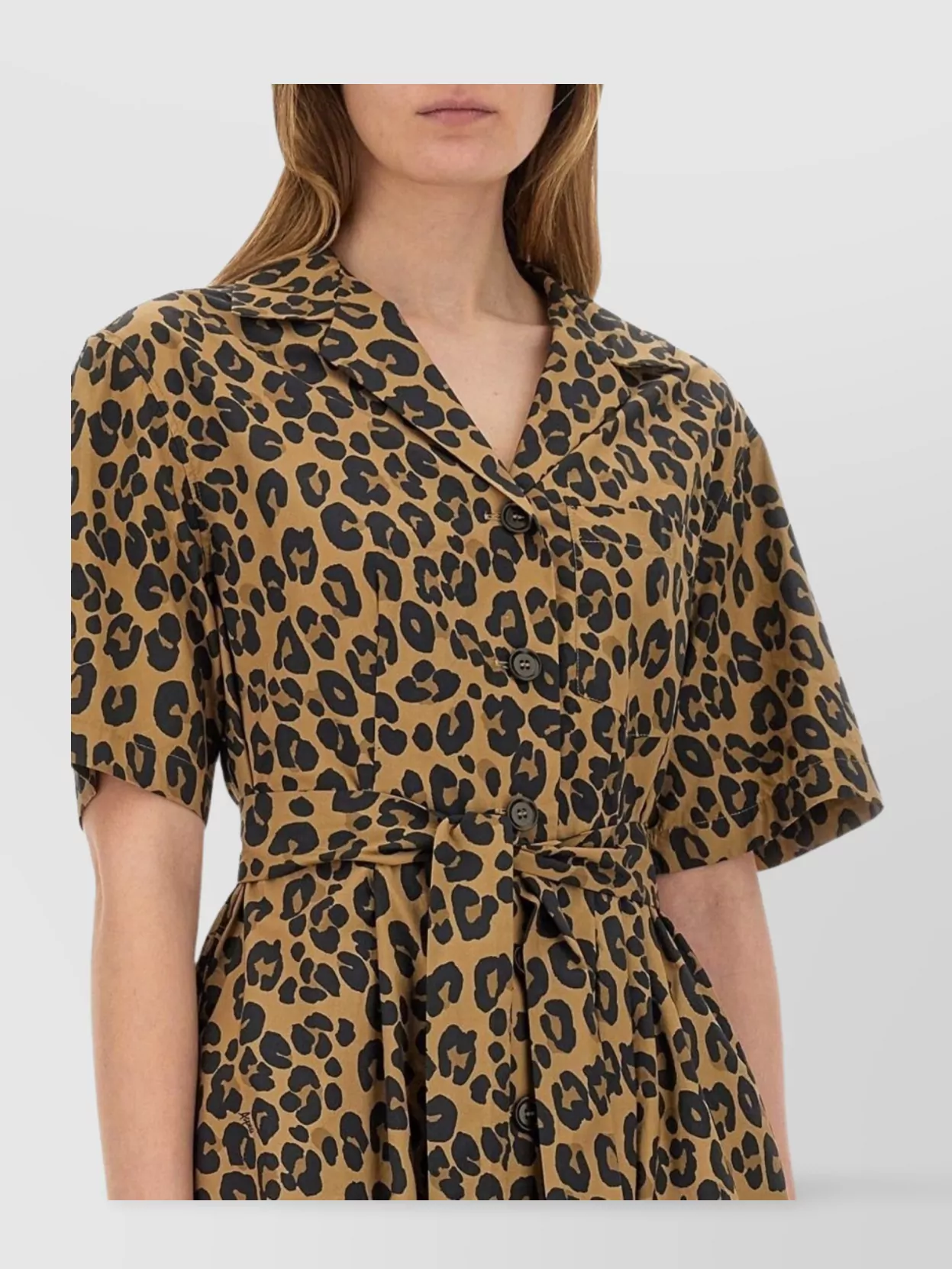Aspesi Animal Print Belted Waist Midi Dress