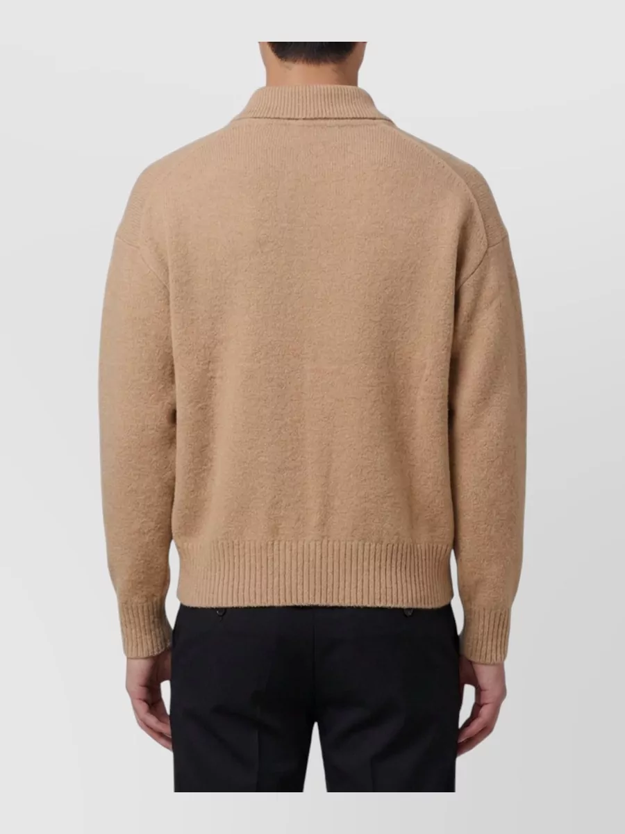 Ami Paris Alpaca Knit Long-Sleeve Polo Shirt