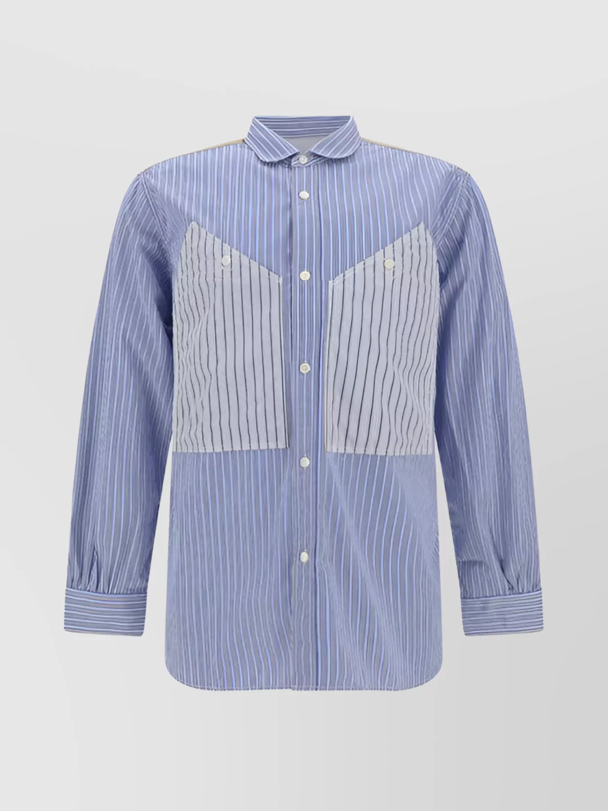 Shop Junya Watanabe Striped Shirt With Geometric Patch Pockets