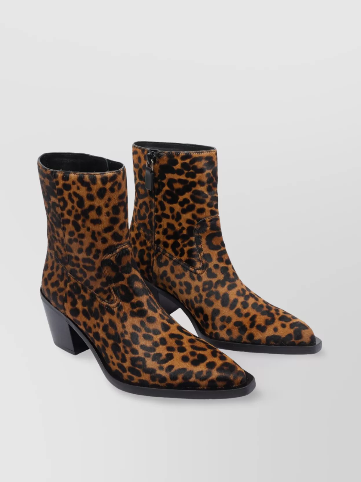 Stuart Weitzman Animalier Print Block Heel Pointed Toe Boots In Brown
