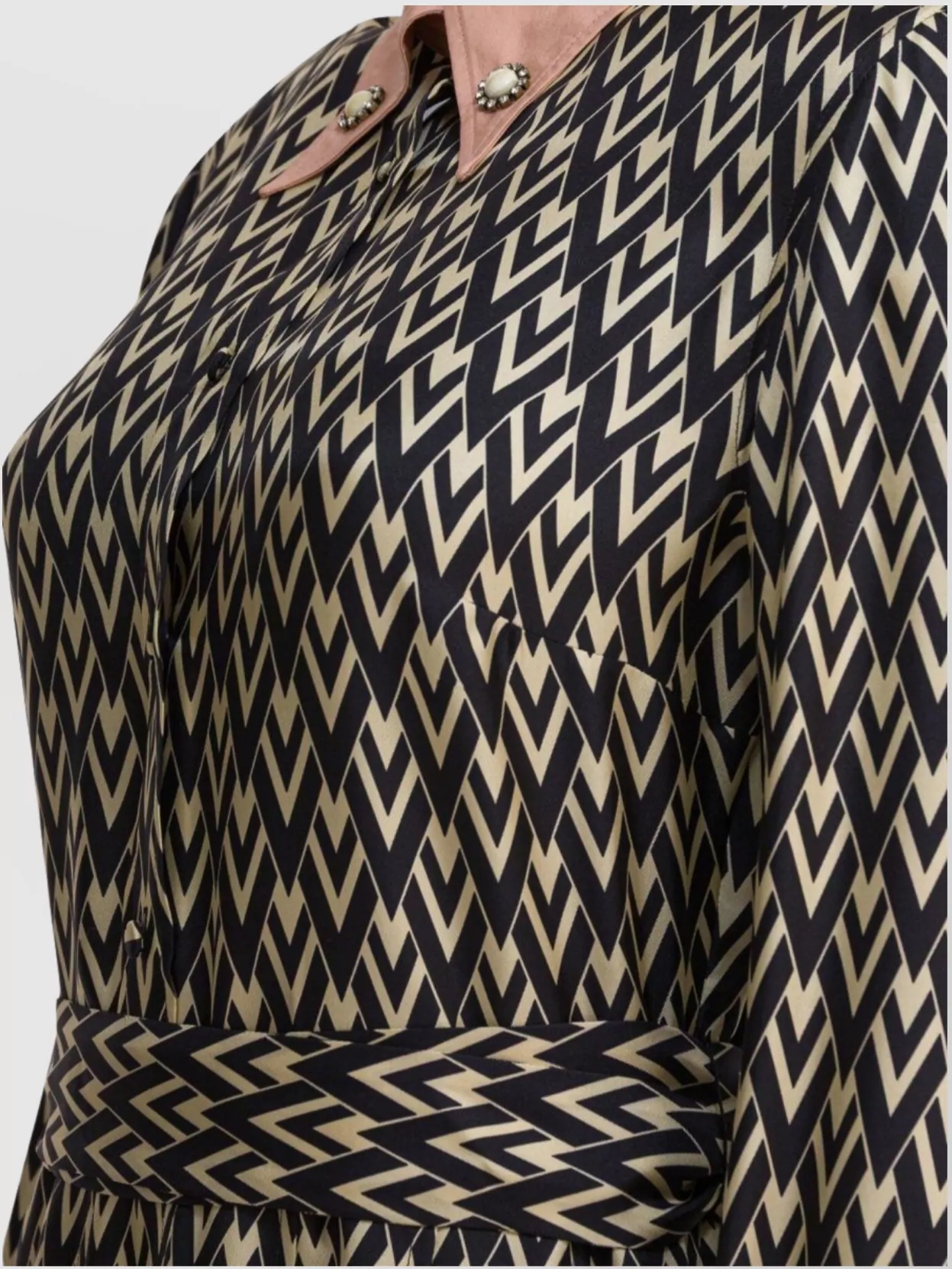 Valentino Waist Belted Buttoned Collar Long Sleeved Dress