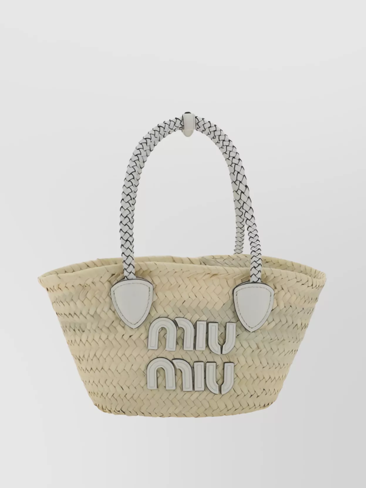 Shop Miu Miu Woven Raffia Tote Bag With Leather Accents