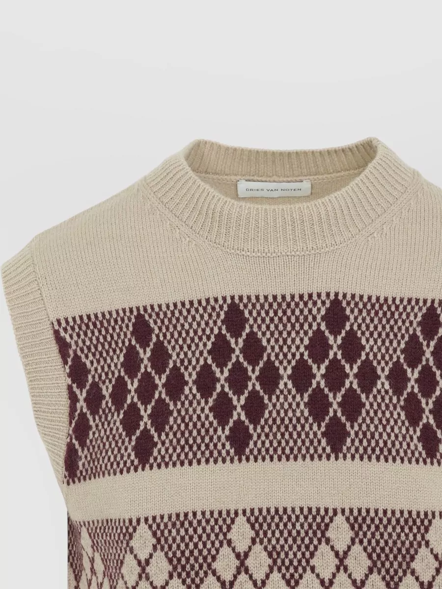 Dries Van Noten Wool Sleeveless Jacquard Knit Tank Top