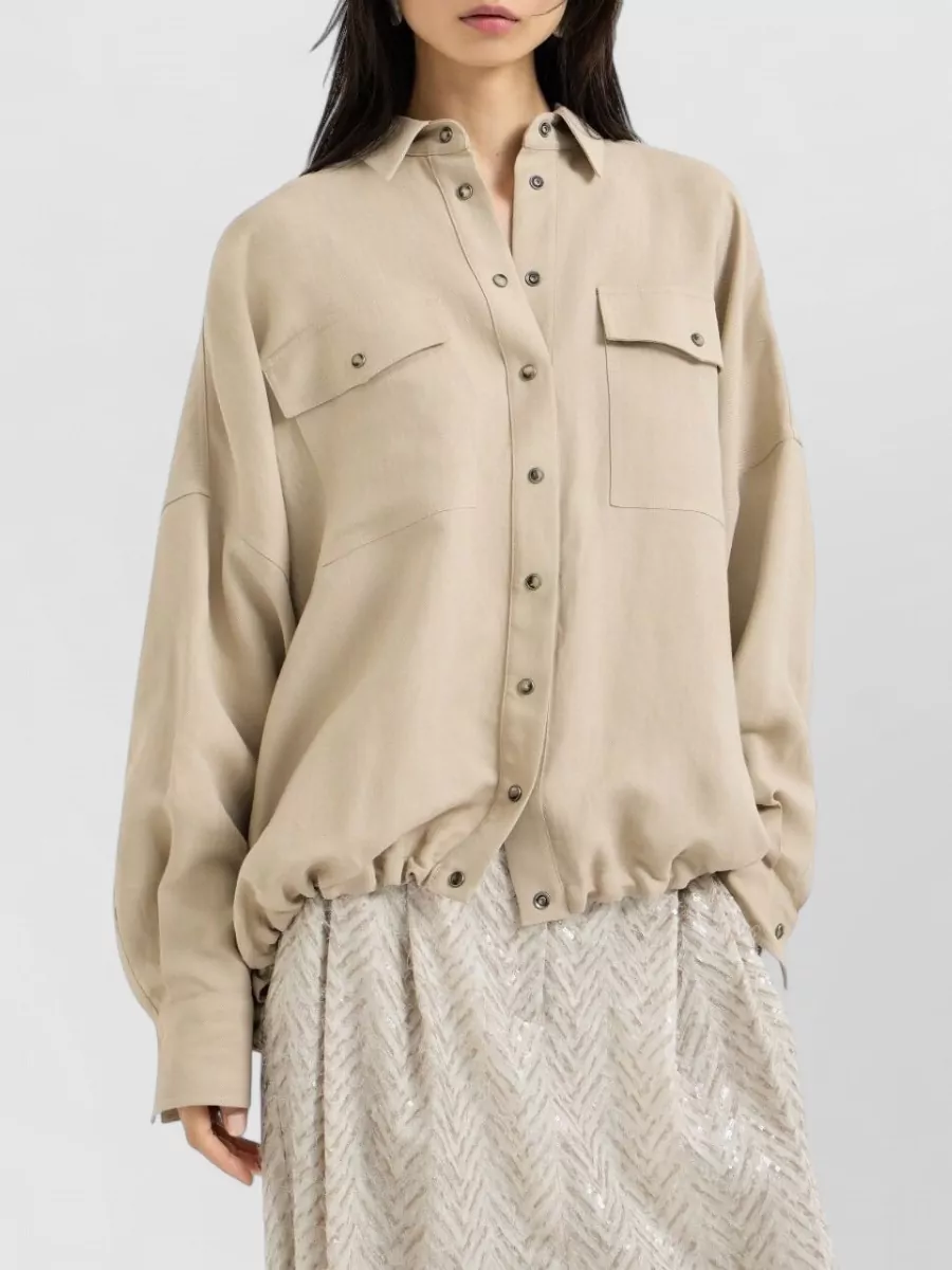 Brunello Cucinelli Linen Blend Long Sleeve Shirt Pockets