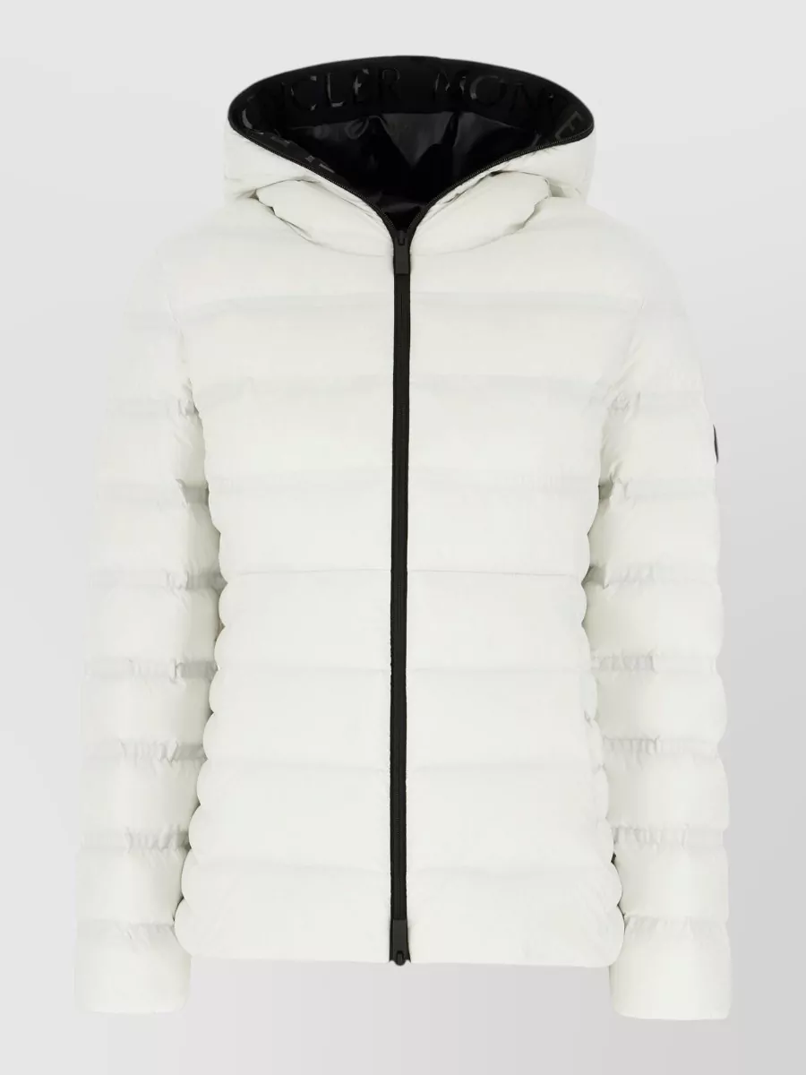 Moncler Stretch Nylon Hooded Alete Down Coat In White
