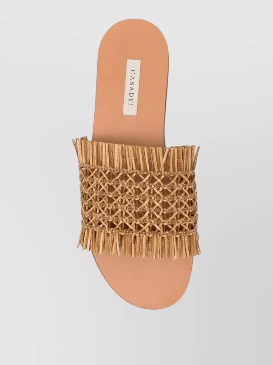 Casadei Leather Fringe Slides
