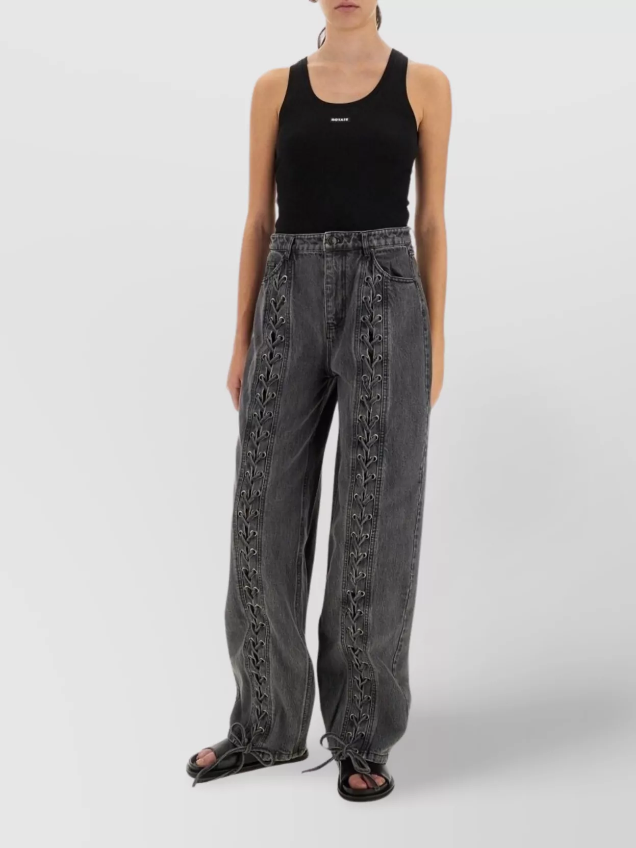 Rotate Birger Christensen Ribbed Texture Sleeveless Knit Top In Black