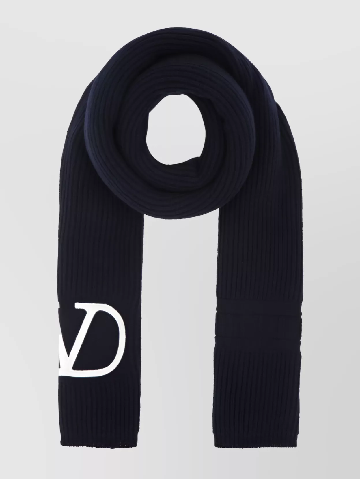 Shop Valentino Textured Ribbed Knit Scarf In Blue