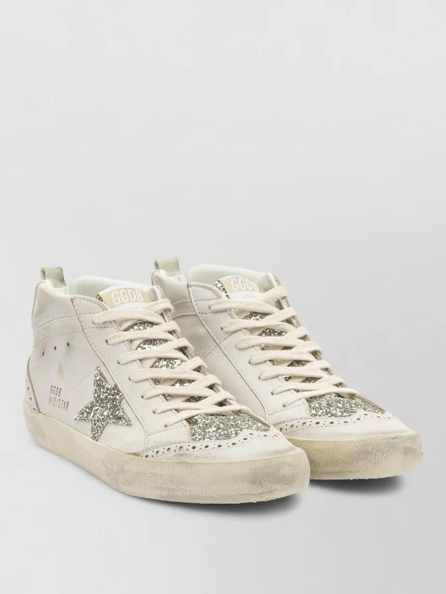 Golden Goose Star Embellished Mid Top Sneakers In Neutral