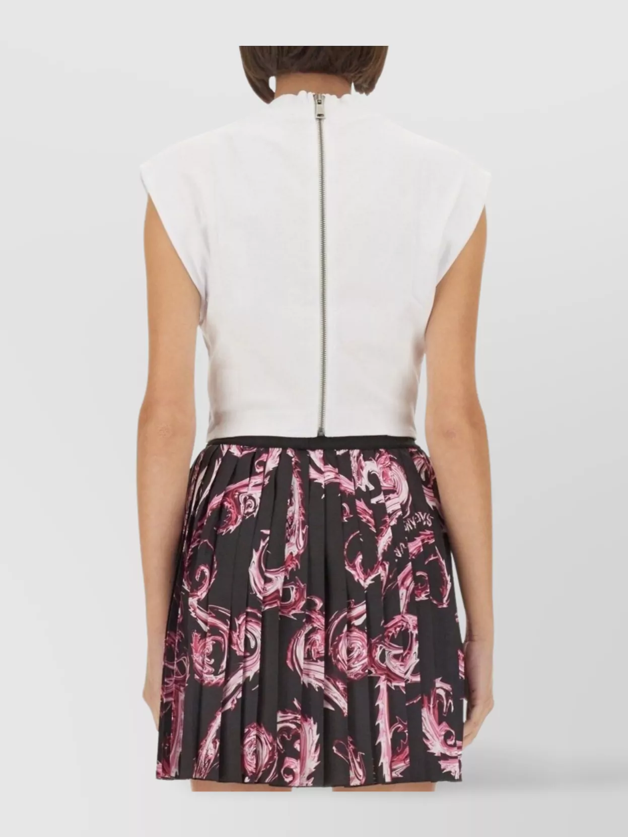 Versace Jeans Couture Logo Print Cap Sleeve Top With Pleated Skirt