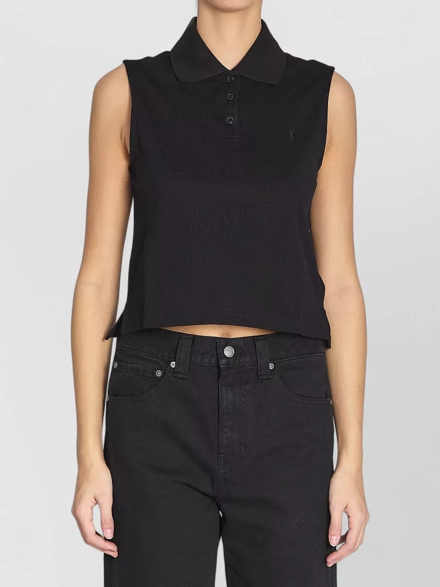 Saint Laurent sleeveless cotton piqué polo top