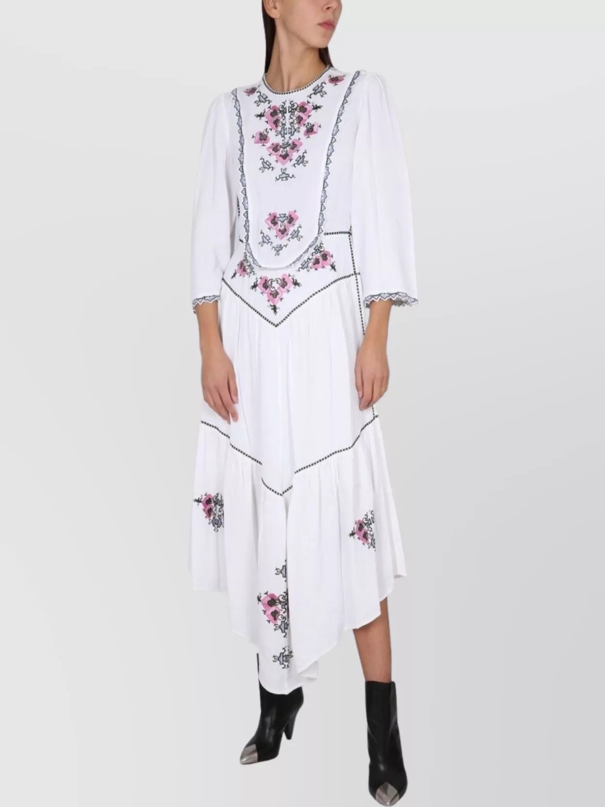 Shop Isabel Marant Sonia Embroidered Tiered Asymmetric Dress