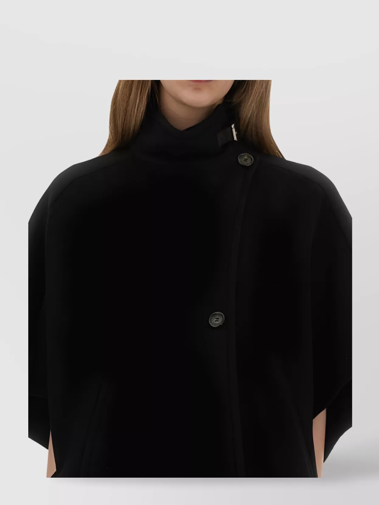 Max Mara Asymmetric Front Coat High Collar Short Sleeves In Black