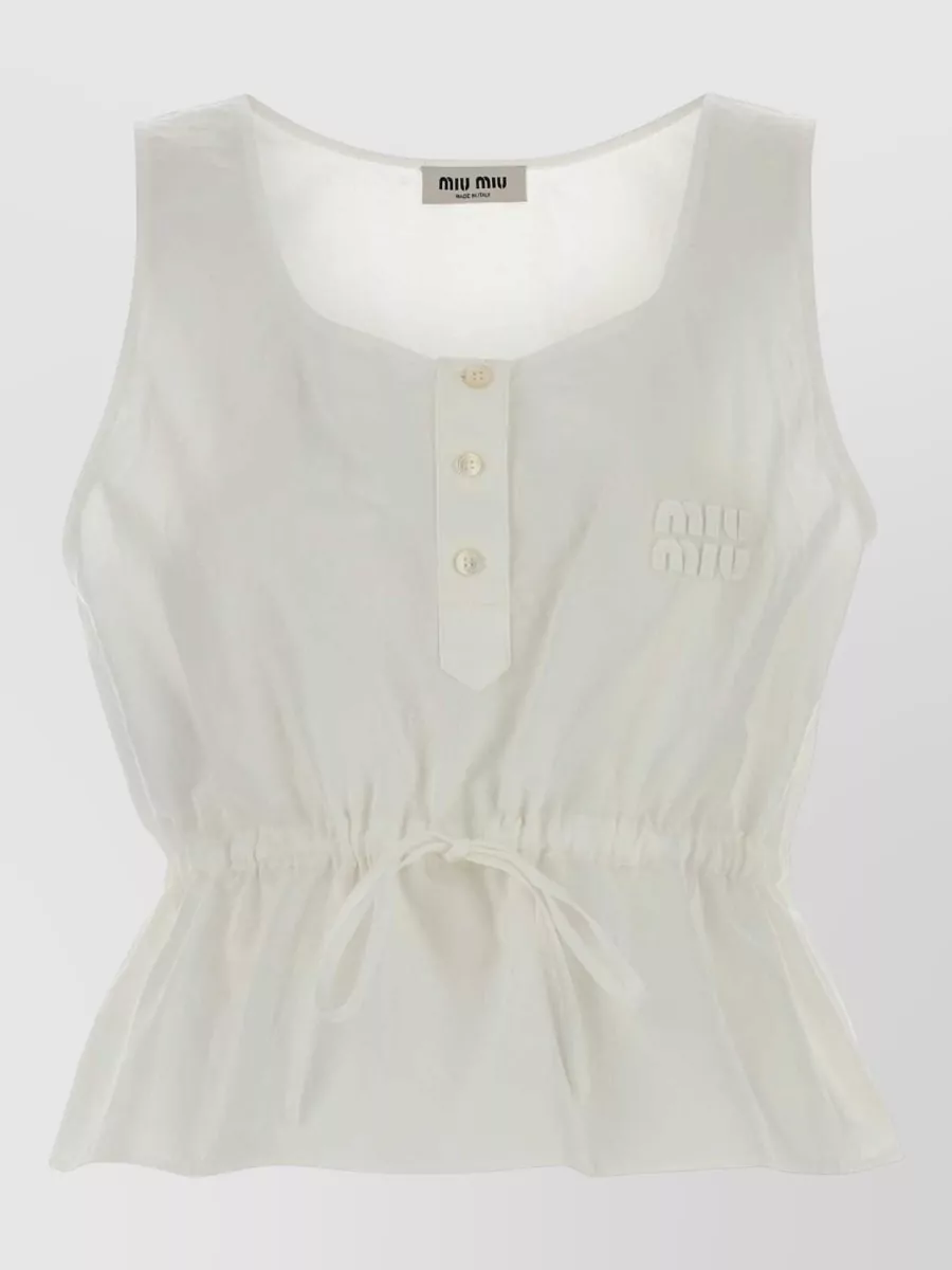 Miu Miu Poplin Tank Top With Button Detail And Drawstring In Multi