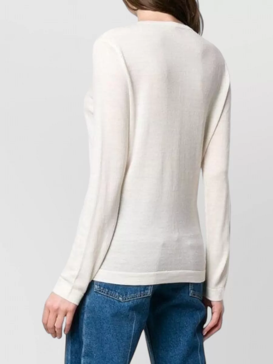 La Rose Merino Wool Fine-Knit Fitted Crew-Neck Long-Sleeve Cardigan