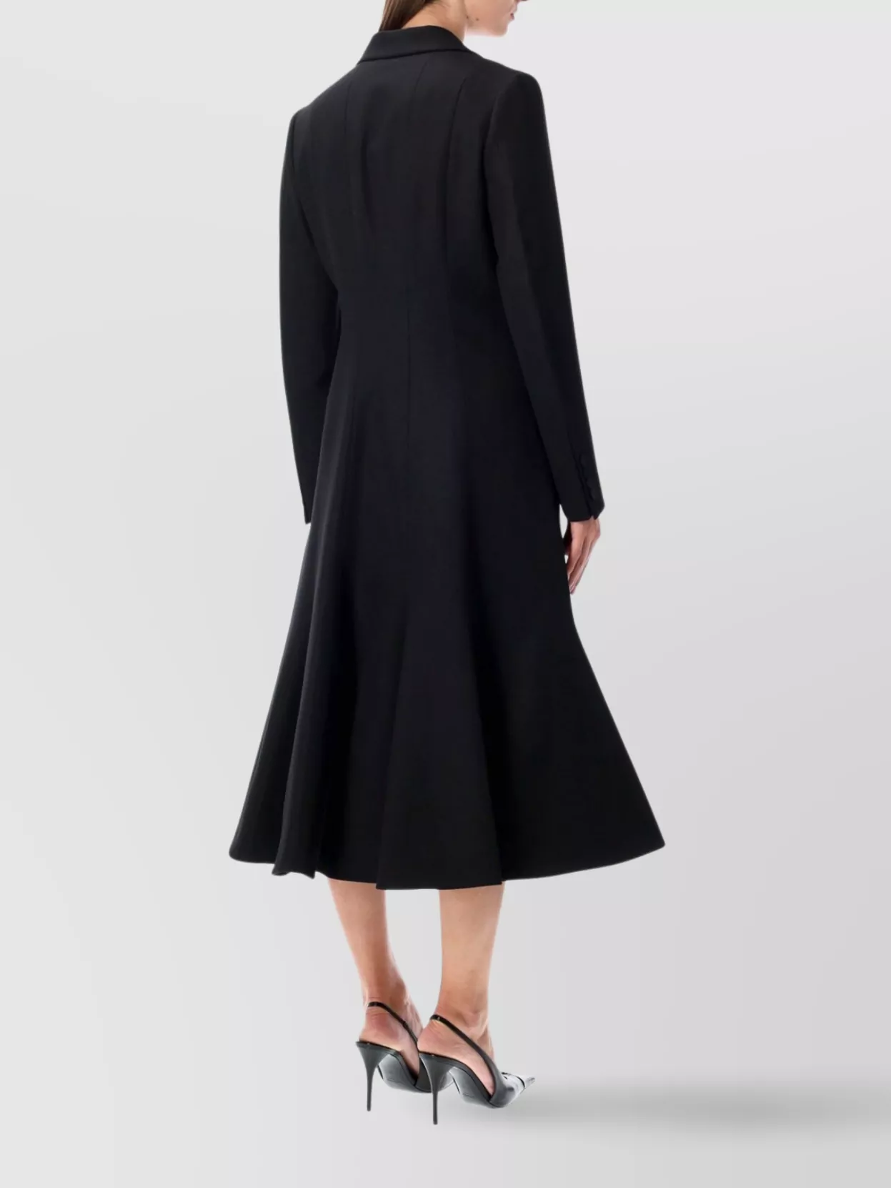 Fendi Black Grain De Poudre Wool Midi Coat With Peplum In Black